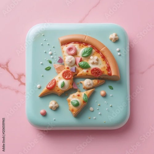 Claymorphism 3D Pizza Illustration With a Vibrant Shiny Style Using Bright Pastel Colors On The Background photo