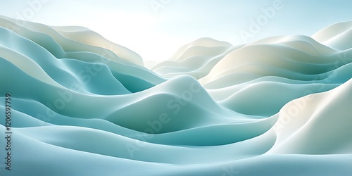 Abstract teal and white wavy landscape.