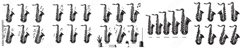Naklejka premium vector set of saxophone silhouette icons