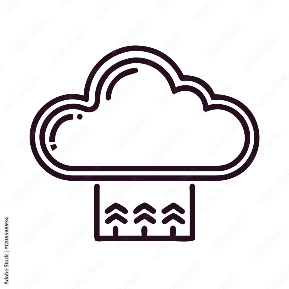 monochrome Cloud icon with waves symbolizing weather or data, simple vector, Linear-style sign monochrome Cloud icon with waves symbolizing weather or data, simple vector, Linear-style sign