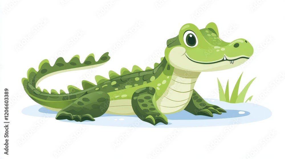 Fototapeta premium Happy Green Crocodile in a Swampy Area