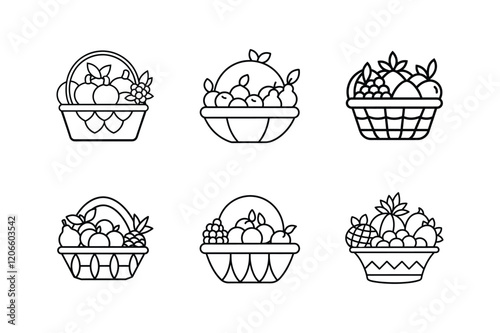 basket of fruits line art vector illustration