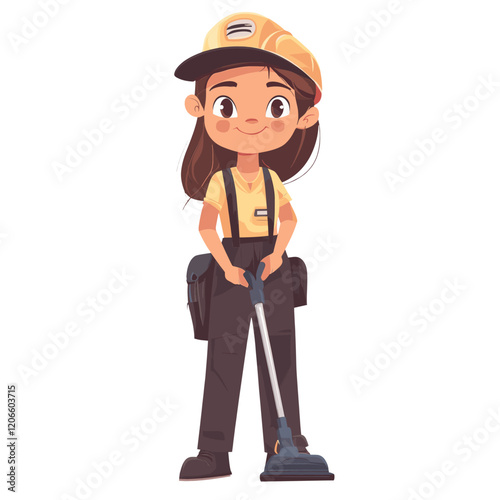 Housekeeper cartoon cleaning illustration vacuum vector