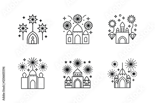 eid fireworks line art vector illustration photo