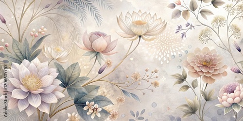 Wallpaper Mural Serene Botanical Tapestry Featuring Delicate Blooms and Intricate Foliage in Soft Pastel Hues Torontodigital.ca