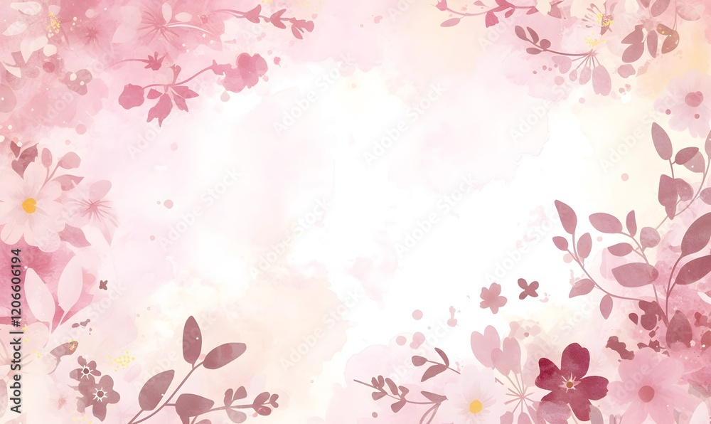 White blank paper with floral border, pink and white color scheme, Generative AI White blank paper with floral border, pink and white color scheme, Generative AI