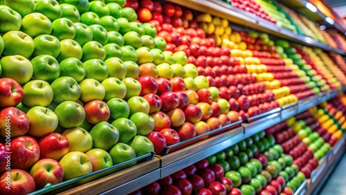 Wallpaper Mural A vibrant display of fresh, ripe apples and other fruits arranged in colorful rows on supermarket shelves Torontodigital.ca