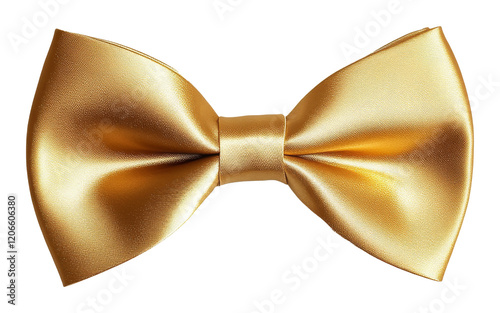 Golden silk bow tie isolated on transparent background. Fashion accessory and elegance concept