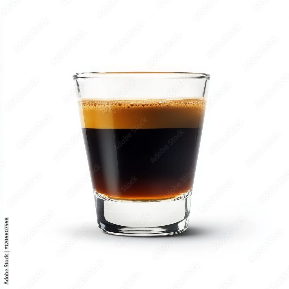 A robust coffee liqueur with a shot of espresso, dark and intense, isolated white background A robust coffee liqueur with a shot of espresso, dark and intense, isolated white background