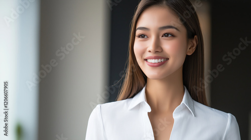 Smiling businesswoman looking away while standing in office hallway Free Download Smiling businesswoman looking away while standing in office hallway - GFXLoad