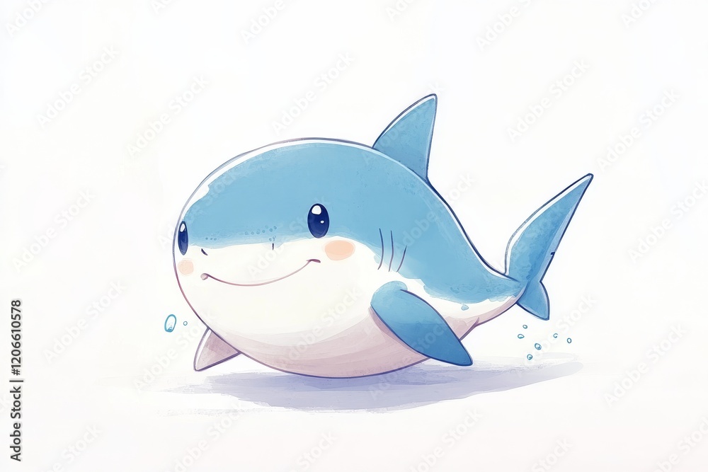 Cartoon shark illustration with a friendly expression in light blue on white background Cartoon shark illustration with a friendly expression in light blue on white background