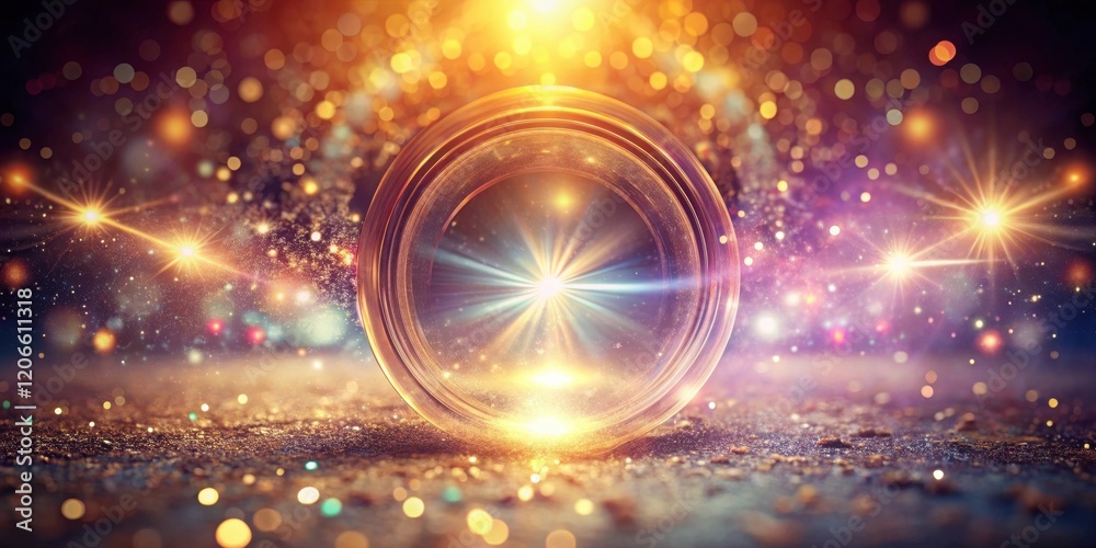 A radiant golden orb rests on a shimmering surface, encircled by a celestial burst of light and sparkling bokeh A radiant golden orb rests on a shimmering surface, encircled by a celestial burst of light and sparkling bokeh