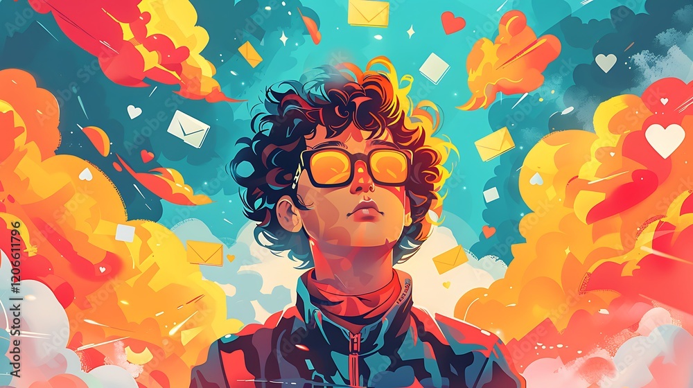 Youthful Dreamer Amidst Digital Messages Youthful Dreamer Amidst Digital Messages
