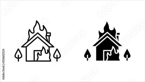 House fire icon set. fire emergency and home safety. vector illustration on white background