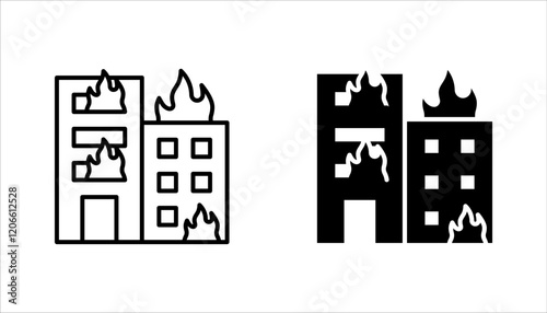 House fire icon set. fire emergency and home safety. vector illustration on white background