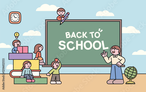 Back to School Classroom Illustration with Kids and Teacher. school poster concepts.