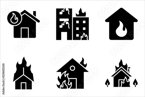 House fire icon set. fire emergency and home safety. vector illustration on white background