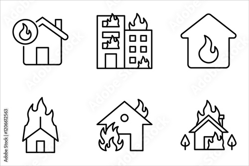House fire icon set. fire emergency and home safety. vector illustration on white background