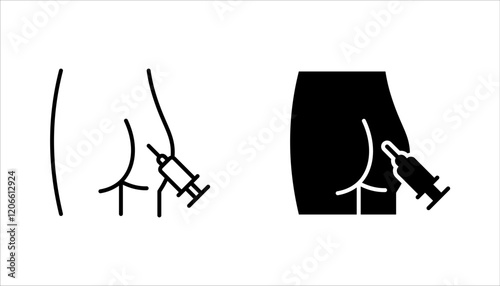 Intramuscular injection icon set. Thin line illustration. Buttock injecting. vector illustration on white background