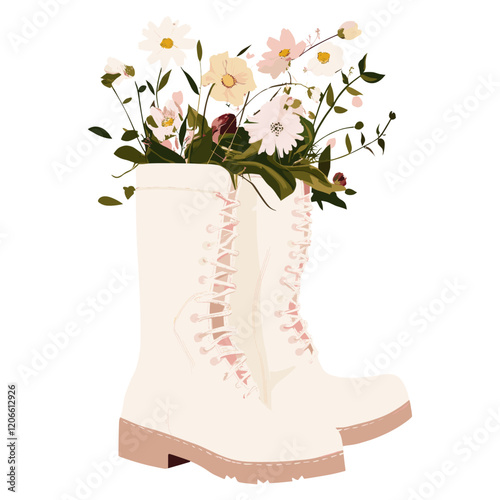 Boots with flowers illustration background pastel vector