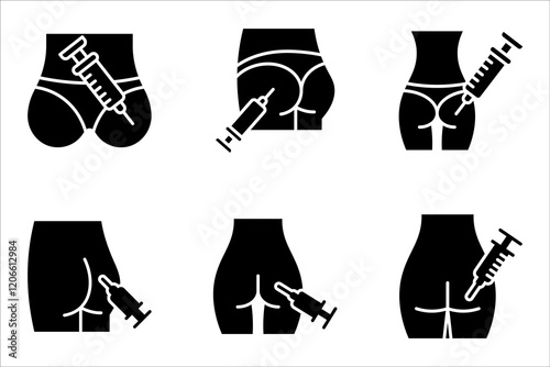Intramuscular injection icon set. Thin line illustration. Buttock injecting. vector illustration on white background