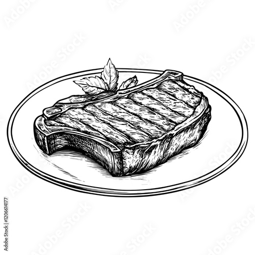 Steak plate art drawing vector