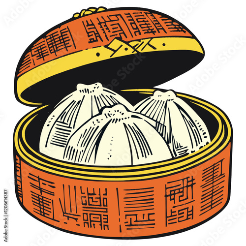 Chinese stuffed steamed bun food traditional buns vector