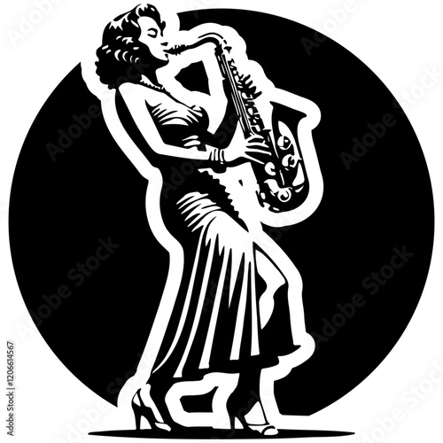 Woman Play Saxophone Illustration.