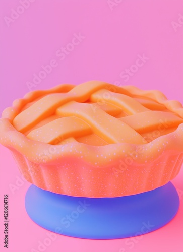 An illustration of a meat pie in pastel glowing colors.. Generative AI