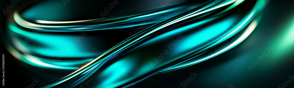 Turquoise and green metallic shapes flowing in digital art composition Turquoise and green metallic shapes flowing in digital art composition