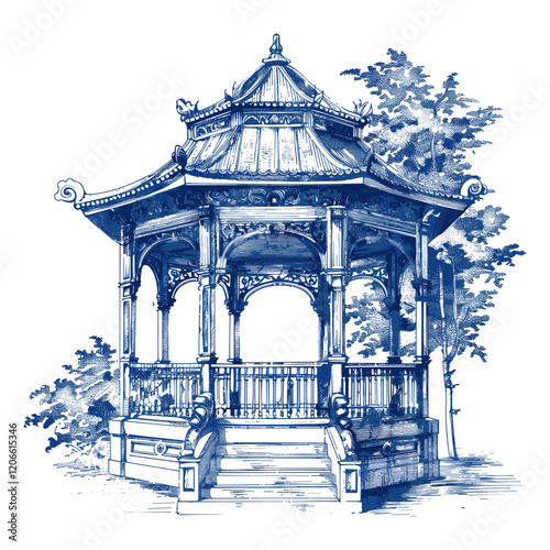 Hand drawn a pavilion architecture illustration vintage vector
