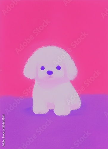 An illustration of a cute white color toy puppy dog  in pastel glowing colors.. Generative AI