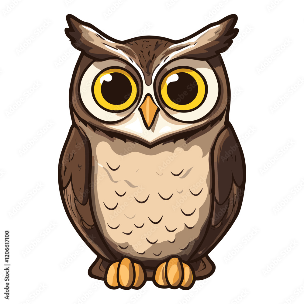 Horned owl illustration sticker cute vector