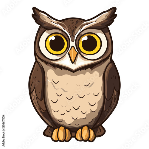 Horned owl illustration sticker cute vector