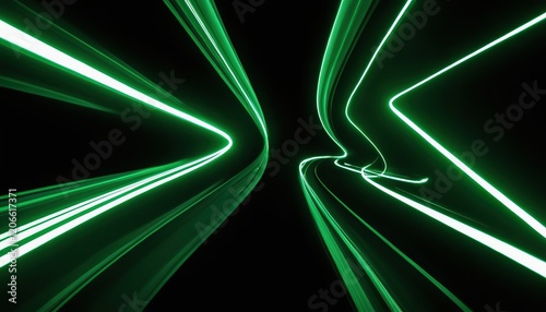 Green laser beams in a dark room