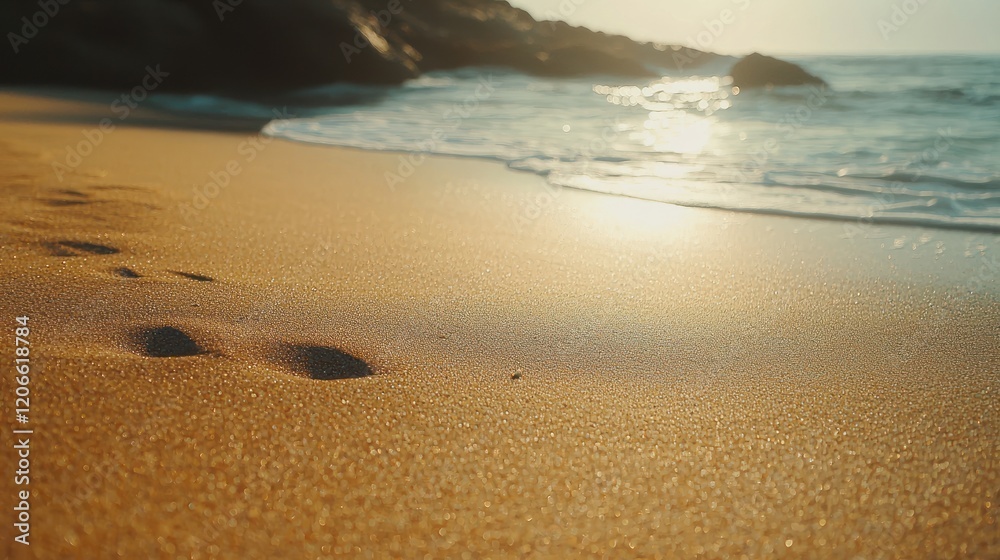 Golden Hour Beach Serenity: Footprints in the Sand Golden Hour Beach Serenity: Footprints in the Sand