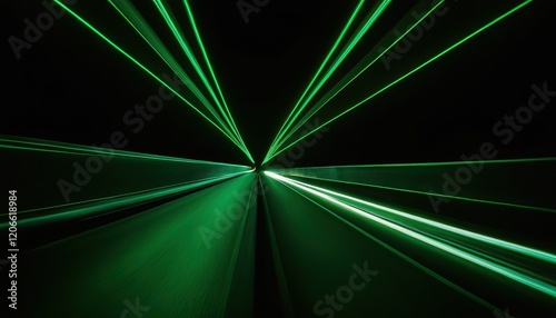 Green laser beams in a dark room