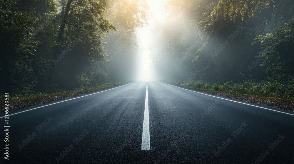 Fototapeta premium Foggy Road with Sunlight