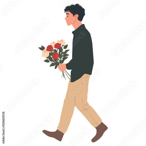 Man carrying rose flower bouquet flowers roses illustration vector