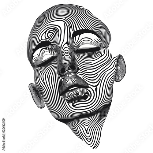 Portrait flat line illusion art lines face vector