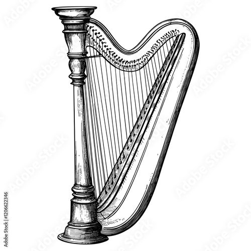 Harp style illustration instrument vector