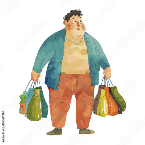 Man Carrying Groceries bags illustration character vector