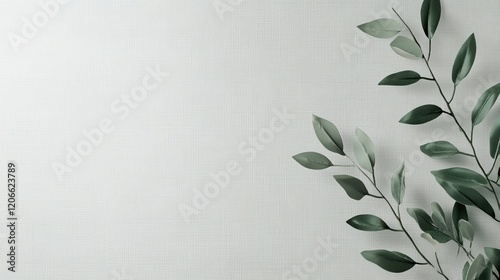 Gentle Woven Pattern with Green Leaves on Ash Gray Background