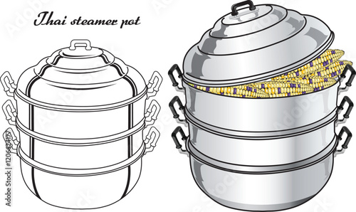 thai steamer pot cookware vector