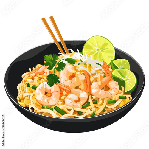 Pad Thai with Fresh Shrimp illustration transparent chopsticks vector