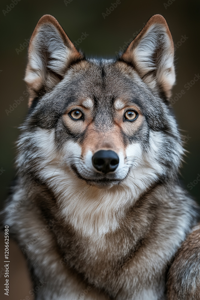 Portrait of a majestic wolf staring with intense gaze Portrait of a majestic wolf staring with intense gaze