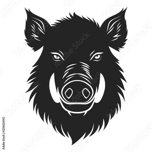 Wild boar face linear illustration wildlife animal vector