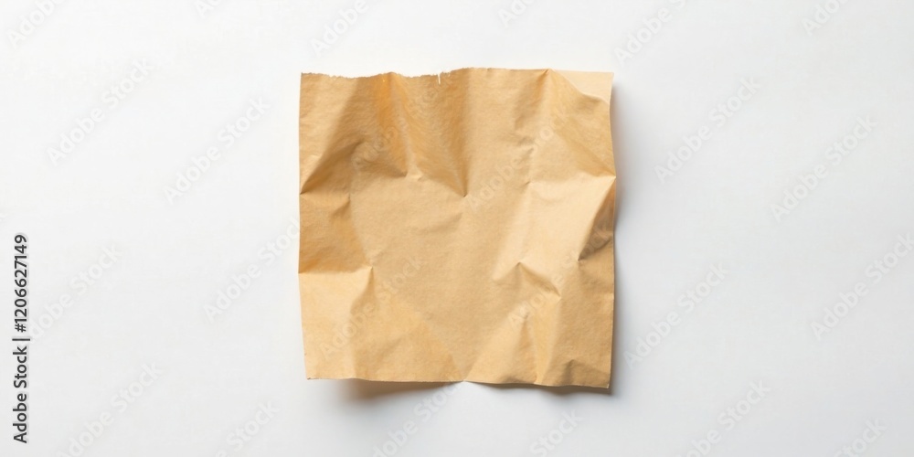 A Single Sheet of Crumpled Brown Paper on a White Background, Perfect for Textural Design Projects and Creative Applications A Single Sheet of Crumpled Brown Paper on a White Background, Perfect for Textural Design Projects and Creative Applications