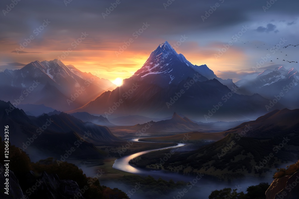 beautiful landscape wallpaper Serene mountain landscape at sunrise, with golden sunlight illuminating the peaks and a calm river winding through the valley. beautiful landscape wallpaper Serene mountain landscape at sunrise, with golden sunlight illuminating the peaks and a calm river winding through the valley.