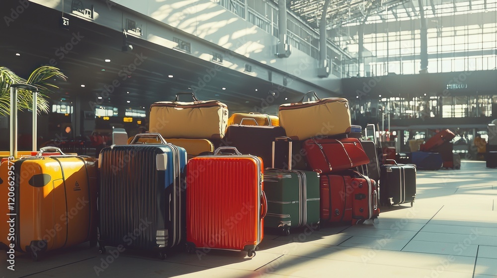 A Pile of Suitcases in an Airport Terminal: Travel and Journey A Pile of Suitcases in an Airport Terminal: Travel and Journey